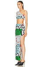 Norma Kamali One Sleeve Shane Wide Slit Gown in Animal Patch, view 3, click to view large image.