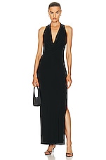 Norma Kamali Halter Neeta Side Slit Gown in Black, view 1, click to view large image.