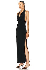 Norma Kamali Halter Neeta Side Slit Gown in Black, view 3, click to view large image.