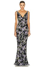 Norma Kamali Deep Drape Neck Gown in Lavender Floral, view 1, click to view large image.