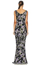 Norma Kamali Deep Drape Neck Gown in Lavender Floral, view 3, click to view large image.