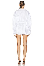 Norma Kamali Super Oversized Bf Nk Shirt Flared Mini Dress in White, view 3, click to view large image.
