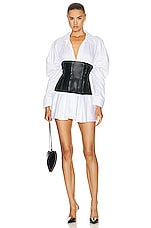 Norma Kamali Super Oversized Bf Nk Shirt Flared Mini Dress in White, view 4, click to view large image.