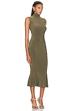 Norma Kamali Sleeveless Turtleneck Fishtail Dress in Military, view 2, click to view large image.