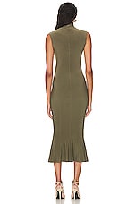 Norma Kamali Sleeveless Turtleneck Fishtail Dress in Military, view 3, click to view large image.