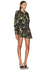 Norma Kamali Super Oversized Shirt Flared Mini Dress in Camo, view 2, click to view large image.