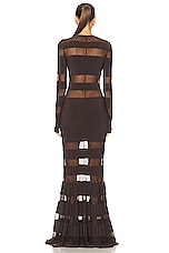 Norma Kamali Spliced Dress Fishtail Gown in Chocolate & Chocolate Mesh, view 3, click to view large image.