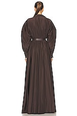 Norma Kamali Super Oversized Boyfriend Shirt Flared Gown in Chocolate, view 3, click to view large image.