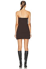 Norma Kamali Strapless Tailored Terry Mini Dress in Chocolate, view 3, click to view large image.