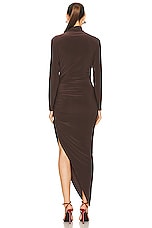 Norma Kamali Long Sleeve Turtleneck Side Drape Gown in Chocolate, view 4, click to view large image.