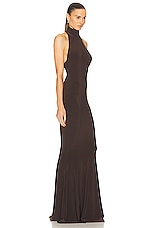 Norma Kamali Halter Turtleneck Fishtail Gown in Chocolate, view 2, click to view large image.
