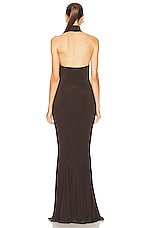 Norma Kamali Halter Turtleneck Fishtail Gown in Chocolate, view 3, click to view large image.