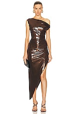 Norma Kamali Drop Shoulder Side Drape Gown in Chocolate, view 1, click to view large image.