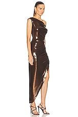Norma Kamali Drop Shoulder Side Drape Gown in Chocolate, view 2, click to view large image.