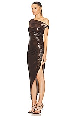 Norma Kamali Drop Shoulder Side Drape Gown in Chocolate, view 3, click to view large image.