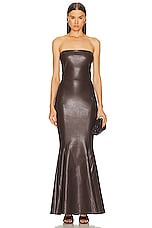 Norma Kamali Strapless Fishtail Gown in Chocolate, view 1, click to view large image.