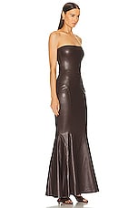 Norma Kamali Strapless Fishtail Gown in Chocolate, view 2, click to view large image.