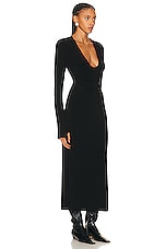 Norma Kamali Long Sleeve Deep U Neck Side Slit Gown in Black, view 3, click to view large image.