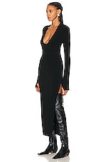 Norma Kamali Long Sleeve Deep U Neck Side Slit Gown in Black, view 4, click to view large image.