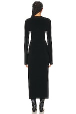Norma Kamali Long Sleeve Deep U Neck Side Slit Gown in Black, view 5, click to view large image.