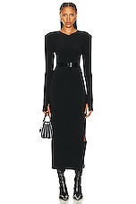 Norma Kamali Long Sleeve Shoulder Pad Side Slit Gown in Black, view 1, click to view large image.
