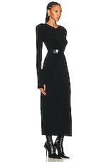 Norma Kamali Long Sleeve Shoulder Pad Side Slit Gown in Black, view 2, click to view large image.