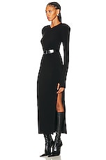 Norma Kamali Long Sleeve Shoulder Pad Side Slit Gown in Black, view 3, click to view large image.