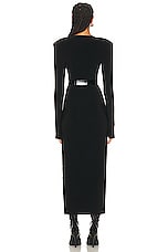 Norma Kamali Long Sleeve Shoulder Pad Side Slit Gown in Black, view 4, click to view large image.