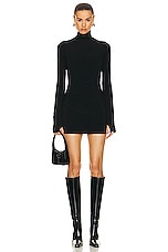 Norma Kamali Long Sleeve Turtleneck Pickleball Dress in Black, view 1, click to view large image.