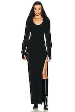 Norma Kamali Hooded Open Back Long Sleeve Side Slit Gown in Black, view 2, click to view large image.