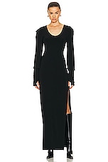 Norma Kamali Hooded Open Back Long Sleeve Side Slit Gown in Black, view 3, click to view large image.
