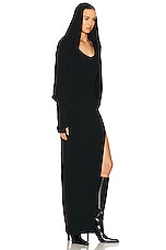 Norma Kamali Hooded Open Back Long Sleeve Side Slit Gown in Black, view 4, click to view large image.