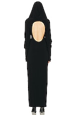 Norma Kamali Hooded Open Back Long Sleeve Side Slit Gown in Black, view 5, click to view large image.