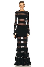 Norma Kamali Spliced Fishtail Gown in Black & Black Mesh, view 1, click to view large image.