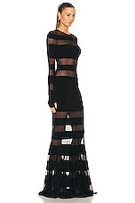 Norma Kamali Spliced Fishtail Gown in Black & Black Mesh, view 2, click to view large image.