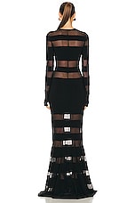 Norma Kamali Spliced Fishtail Gown in Black & Black Mesh, view 3, click to view large image.