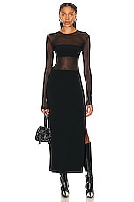 Norma Kamali Dash Side Slit Gown in Black & Black Mesh, view 1, click to view large image.