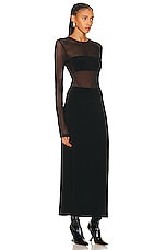Norma Kamali Dash Side Slit Gown in Black & Black Mesh, view 2, click to view large image.