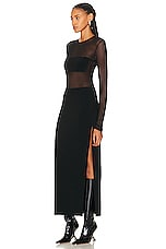 Norma Kamali Dash Side Slit Gown in Black & Black Mesh, view 3, click to view large image.