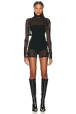Norma Kamali Long Sleeve Turtleneck Pickleball Dress in Black & Black Mesh, view 1, click to view large image.