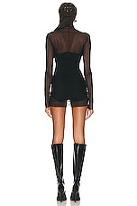 Norma Kamali Long Sleeve Turtleneck Pickleball Dress in Black & Black Mesh, view 3, click to view large image.
