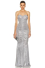 Norma Kamali Slinky Fishtail Gown in Silver, view 1, click to view large image.