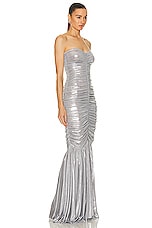 Norma Kamali Slinky Fishtail Gown in Silver, view 2, click to view large image.