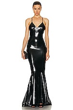Norma Kamali Low Back Slip Fishtail Gown in Black, view 2, click to view large image.
