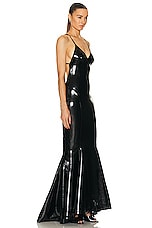 Norma Kamali Low Back Slip Fishtail Gown in Black, view 3, click to view large image.