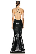 Norma Kamali Low Back Slip Fishtail Gown in Black, view 4, click to view large image.