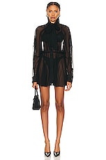 Norma Kamali Super Oversized Boyfriend Shirt Flared Mini Dress in Black, view 1, click to view large image.