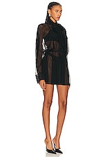 Norma Kamali Super Oversized Boyfriend Shirt Flared Mini Dress in Black, view 2, click to view large image.