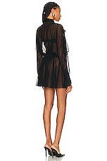 Norma Kamali Super Oversized Boyfriend Shirt Flared Mini Dress in Black, view 3, click to view large image.