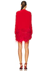 Norma Kamali Feather All In One Mini Dress in Tiger Red, view 3, click to view large image.